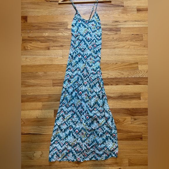 Old Navy Blue & Orange Geometric Print Criss Cross Spaghetti Strap Maxi Dress XS - Picture 4 of 7